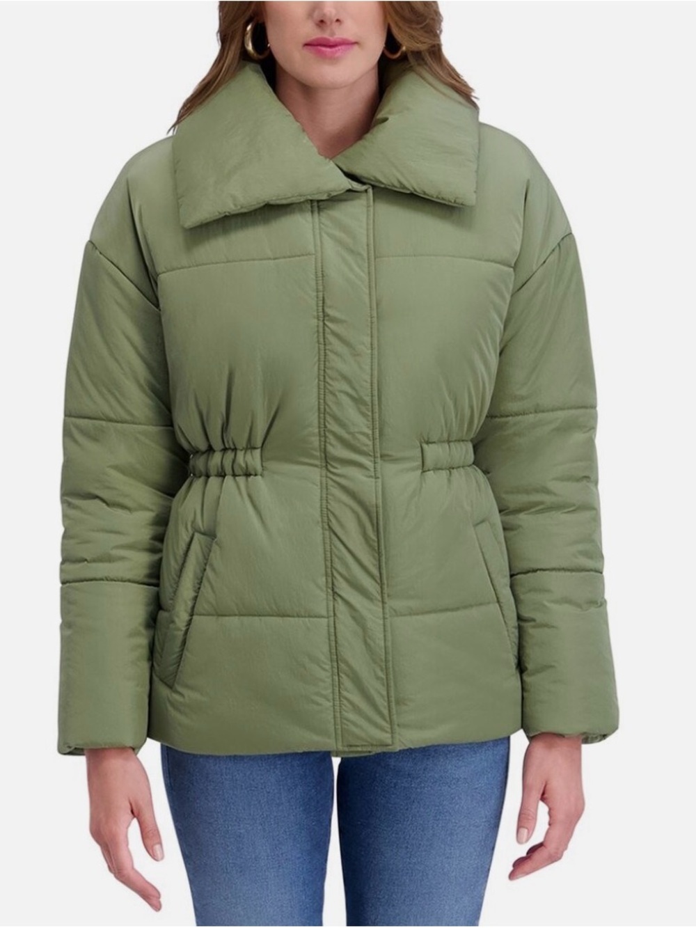 Blu Pepper Olive Green Quilted Puffer Jacket
